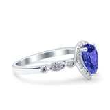 Halo Pear Shape Wedding Engagement Ring Round Simulated Cubic Zirconia 925 Sterling Silver