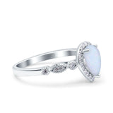 Halo Pear Shape Wedding Engagement Ring Round Simulated Cubic Zirconia 925 Sterling Silver