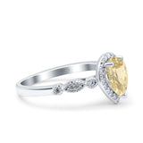 Halo Pear Shape Wedding Engagement Ring Round Simulated Cubic Zirconia 925 Sterling Silver
