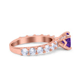 Art Deco Wedding Bridal Ring Round Simulated Cubic Zirconia 925 Sterling Silver