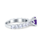 Art Deco Wedding Bridal Ring Round Simulated Cubic Zirconia 925 Sterling Silver