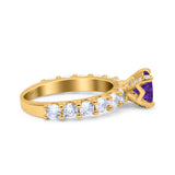 Art Deco Wedding Bridal Ring Round Simulated Cubic Zirconia 925 Sterling Silver