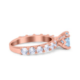 Art Deco Wedding Bridal Ring Round Simulated Cubic Zirconia 925 Sterling Silver