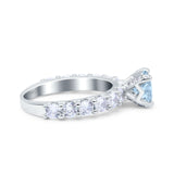 Art Deco Wedding Bridal Ring Round Simulated Cubic Zirconia 925 Sterling Silver