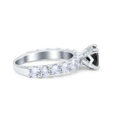 Art Deco Wedding Bridal Ring Round Simulated Cubic Zirconia 925 Sterling Silver