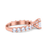 Art Deco Wedding Bridal Ring Round Simulated Cubic Zirconia 925 Sterling Silver