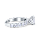 Art Deco Wedding Bridal Ring Round Simulated Cubic Zirconia 925 Sterling Silver