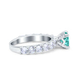 Art Deco Wedding Bridal Ring Round Simulated Cubic Zirconia 925 Sterling Silver