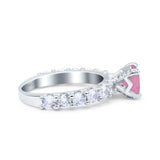 Art Deco Wedding Bridal Ring Round Simulated Cubic Zirconia 925 Sterling Silver