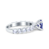 Art Deco Wedding Bridal Ring Round Simulated Cubic Zirconia 925 Sterling Silver