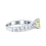 Art Deco Wedding Bridal Ring Round Simulated Cubic Zirconia 925 Sterling Silver