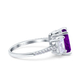 Three Stone Radiant Cut Wedding Engagement Bridal Ring Round Simulated Cubic Zirconia 925 Sterling Silver