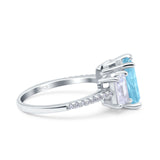 Three Stone Radiant Cut Wedding Engagement Bridal Ring Round Simulated Cubic Zirconia 925 Sterling Silver