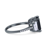 Three Stone Radiant Cut Wedding Engagement Bridal Ring Round Simulated Cubic Zirconia 925 Sterling Silver