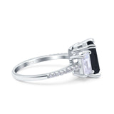 Three Stone Radiant Cut Wedding Engagement Bridal Ring Round Simulated Cubic Zirconia 925 Sterling Silver