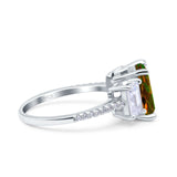 Three Stone Radiant Cut Wedding Engagement Bridal Ring Round Simulated Cubic Zirconia 925 Sterling Silver