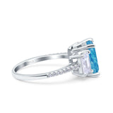 Three Stone Radiant Cut Wedding Engagement Bridal Ring Round Simulated Cubic Zirconia 925 Sterling Silver