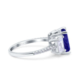 Three Stone Radiant Cut Wedding Engagement Bridal Ring Round Simulated Cubic Zirconia 925 Sterling Silver