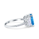 Three Stone Radiant Cut Wedding Engagement Bridal Ring Round Simulated Cubic Zirconia 925 Sterling Silver