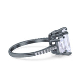 Three Stone Radiant Cut Wedding Engagement Bridal Ring Round Simulated Cubic Zirconia 925 Sterling Silver