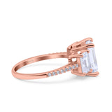 Three Stone Radiant Cut Wedding Engagement Bridal Ring Round Simulated Cubic Zirconia 925 Sterling Silver