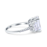 Three Stone Radiant Cut Wedding Engagement Bridal Ring Round Simulated Cubic Zirconia 925 Sterling Silver