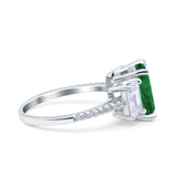 Three Stone Radiant Cut Wedding Engagement Bridal Ring Round Simulated Cubic Zirconia 925 Sterling Silver