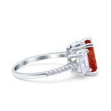 Three Stone Radiant Cut Wedding Engagement Bridal Ring Round Simulated Cubic Zirconia 925 Sterling Silver