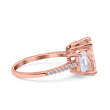Three Stone Radiant Cut Wedding Engagement Bridal Ring Round Simulated Cubic Zirconia 925 Sterling Silver