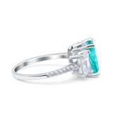 Three Stone Radiant Cut Wedding Engagement Bridal Ring Round Simulated Cubic Zirconia 925 Sterling Silver