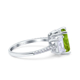 Three Stone Radiant Cut Wedding Engagement Bridal Ring Round Simulated Cubic Zirconia 925 Sterling Silver