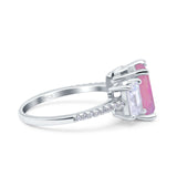 Three Stone Radiant Cut Wedding Engagement Bridal Ring Round Simulated Cubic Zirconia 925 Sterling Silver