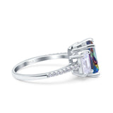 Three Stone Radiant Cut Wedding Engagement Bridal Ring Round Simulated Cubic Zirconia 925 Sterling Silver
