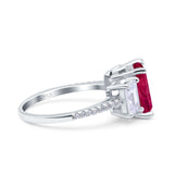 Three Stone Radiant Cut Wedding Engagement Bridal Ring Round Simulated Cubic Zirconia 925 Sterling Silver