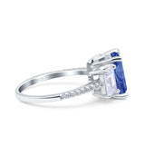 Three Stone Radiant Cut Wedding Engagement Bridal Ring Round Simulated Cubic Zirconia 925 Sterling Silver