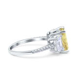 Three Stone Radiant Cut Wedding Engagement Bridal Ring Round Simulated Cubic Zirconia 925 Sterling Silver