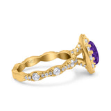 Oval Art Deco Halo Engagement Wedding Bridal Ring Round Simulated Cubic Zirconia 925 Sterling Silver