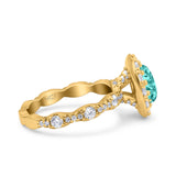 Oval Art Deco Halo Engagement Wedding Bridal Ring Round Simulated Cubic Zirconia 925 Sterling Silver