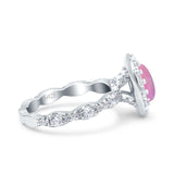 Oval Art Deco Halo Engagement Wedding Bridal Ring Round Simulated Cubic Zirconia 925 Sterling Silver