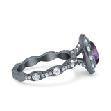 Oval Art Deco Halo Engagement Wedding Bridal Ring Round Simulated Cubic Zirconia 925 Sterling Silver