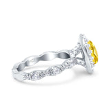 Oval Art Deco Halo Engagement Wedding Bridal Ring Round Simulated Cubic Zirconia 925 Sterling Silver