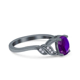 Oval Art Deco Wedding Engagement Bridal Ring Round Simulated Cubic Zirconia 925 Sterling Silver