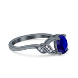 Oval Art Deco Wedding Engagement Bridal Ring Round Simulated Cubic Zirconia 925 Sterling Silver