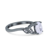 Oval Art Deco Wedding Engagement Bridal Ring Round Simulated Cubic Zirconia 925 Sterling Silver