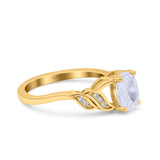 Oval Art Deco Wedding Engagement Bridal Ring Round Simulated Cubic Zirconia 925 Sterling Silver