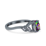 Oval Art Deco Wedding Engagement Bridal Ring Round Simulated Cubic Zirconia 925 Sterling Silver