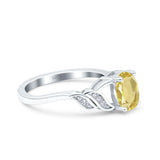 Oval Art Deco Wedding Engagement Bridal Ring Round Simulated Cubic Zirconia 925 Sterling Silver