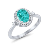 Art Deco Oval Wedding Engagement Ring Halo Round Simulated Cubic Zirconia 925 Sterling Silver
