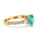 Art Deco Pear Shape Wedding Bridal Ring Triangle Simulated Cubic Zirconia 925 Sterling Silver