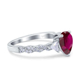 Art Deco Pear Shape Wedding Bridal Ring Triangle Simulated Cubic Zirconia 925 Sterling Silver